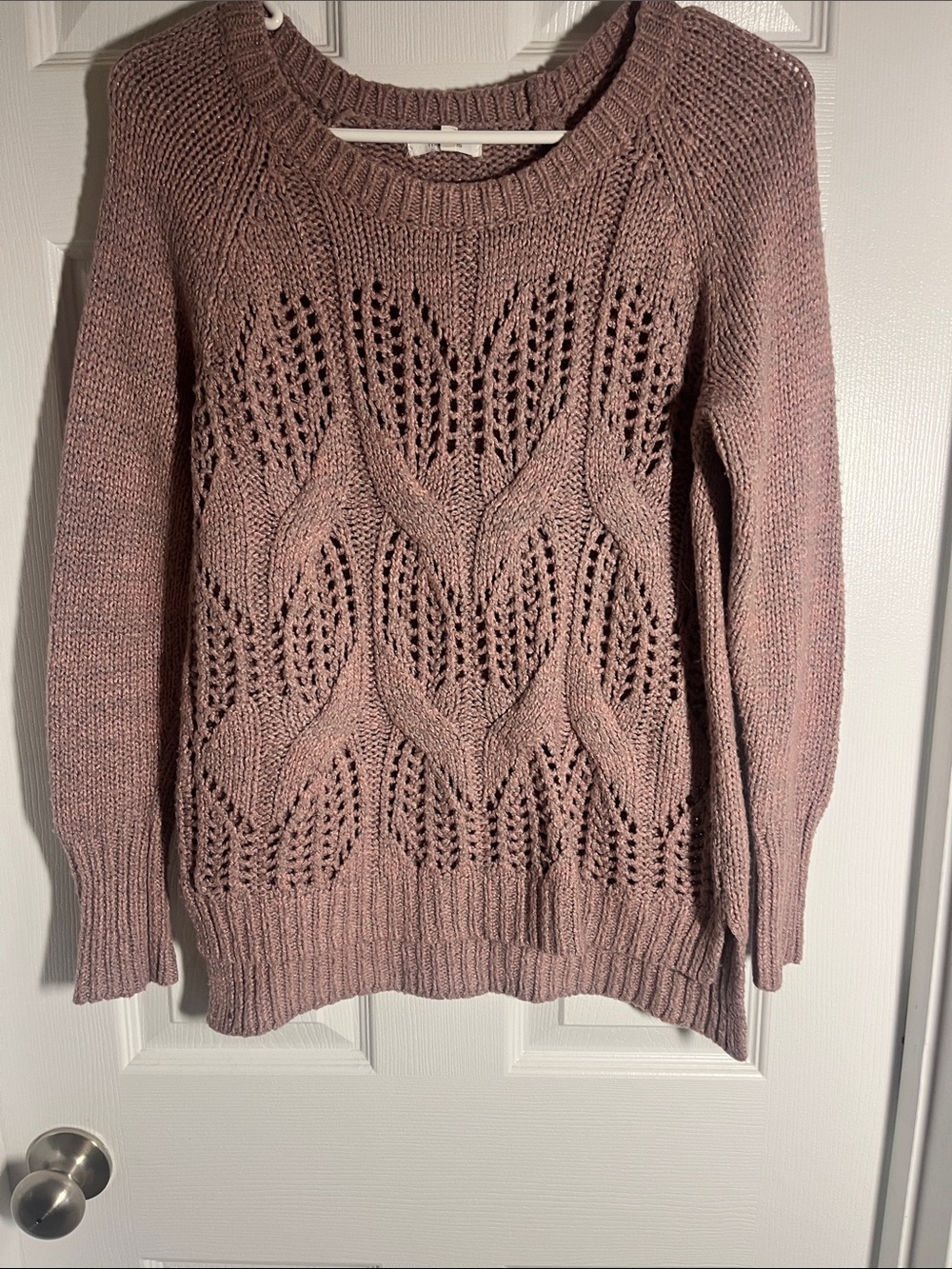 Maurices Dusty Rose Open-Knit Crewneck Sweater